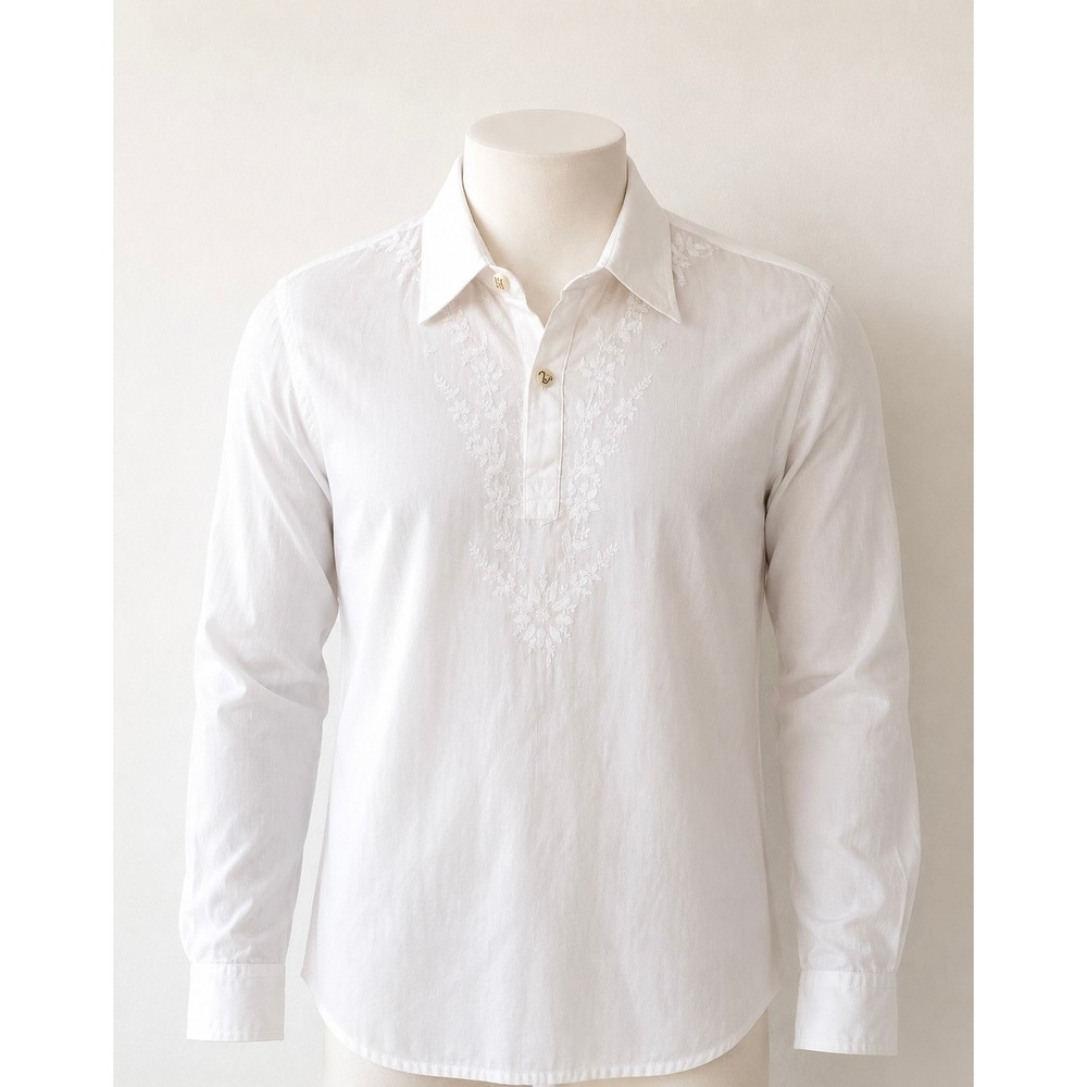Paul Ropp Mens XL White Embroidered Cotton Shirt Luxury Resortwear Beach Wedding